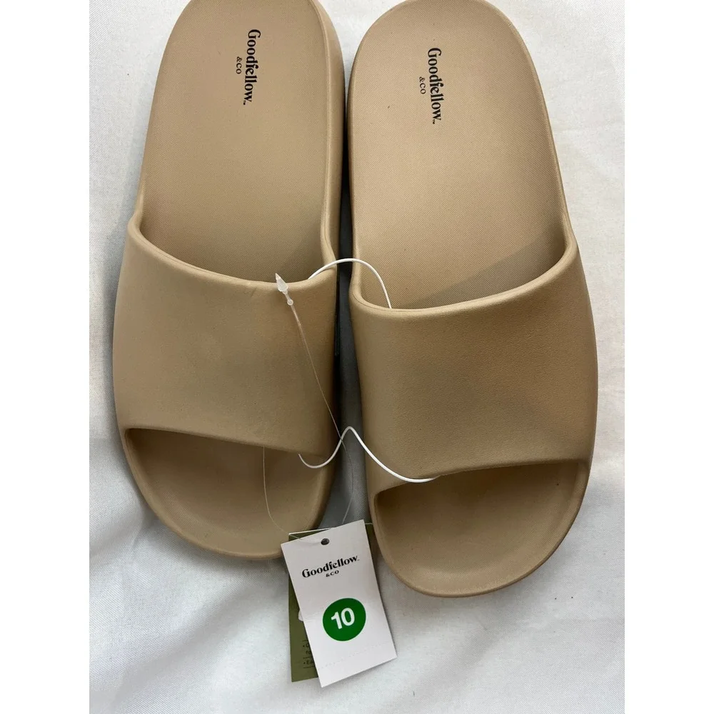 Goodfellow & Co Mens Slide Sandals Tan Beige Slip‎ On Comfort Shoes Size 10 NEW